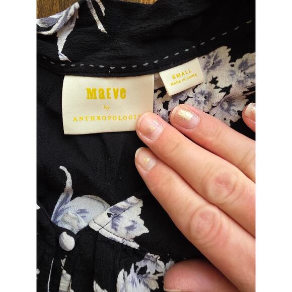 Maeve by Anthropologie Black Floral Adagio Ruffled Blouse Small - Picture 3 of 7